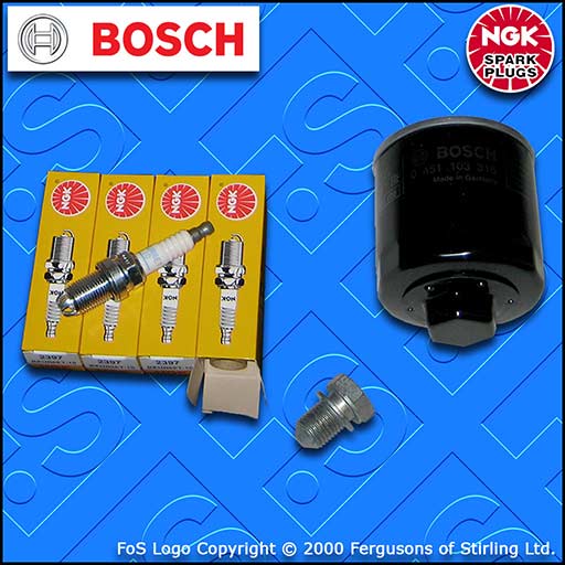 SERVICE KIT for AUDI A2 1.4 BOSCH OIL FILTER SUMP PLUG NGK SPARK PLUGS 2000-2005