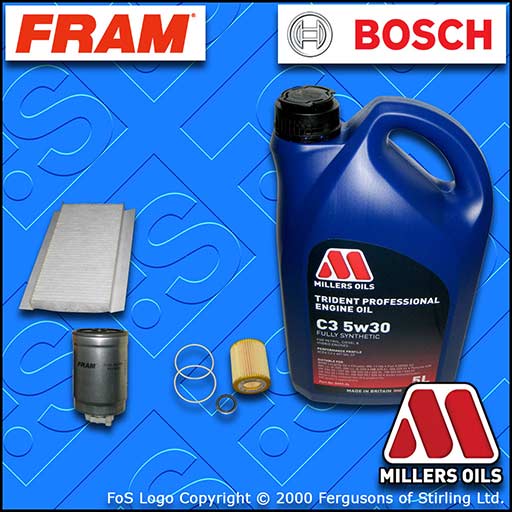SERVICE KIT for SAAB 9-3 1.9 TID OIL FUEL CABIN FILTERS +MILLERS OIL (2005-2009)
