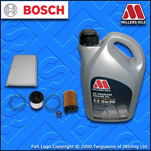 SERVICE KIT for DS DS4 1.6 BLUEHDI OIL FUEL CABIN FILTER +C20w30 OIL (2015-2019)
