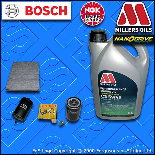 SERVICE KIT for VW NEW BEETLE 2.0 8V AEG APK AQY OIL FUEL CABIN FILTER PLUGS+OIL