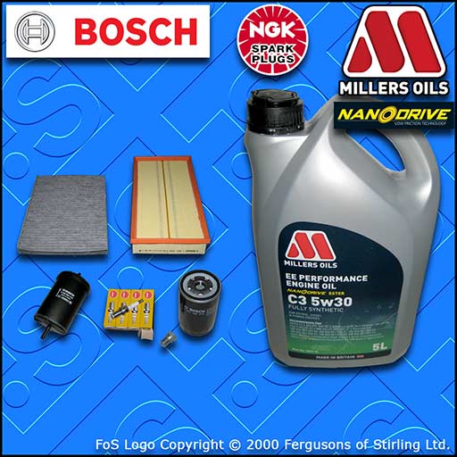 SERVICE KIT VW NEW BEETLE 2.0 8V AEG APK AQY OIL AIR FUEL CABIN FILTER PLUGS+OIL