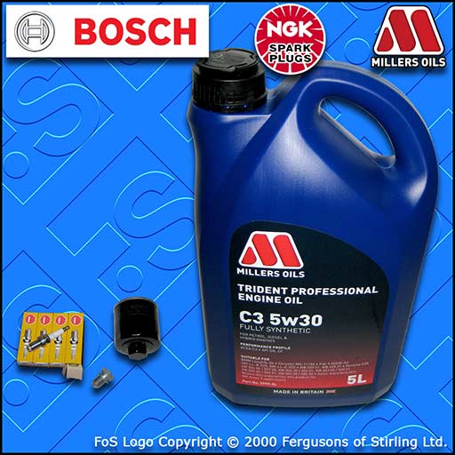 SERVICE KIT for AUDI A2 1.4 OIL FILTER NGK SPARK PLUGS +C3 5w30 OIL (2000-2005)