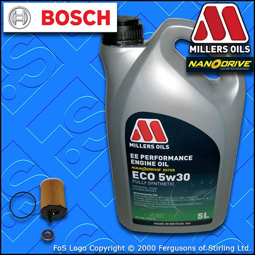 SERVICE KIT for FORD C-MAX 1.6 TDCI BOSCH OIL FILTER +MILLERS EE OIL (2007-2010)