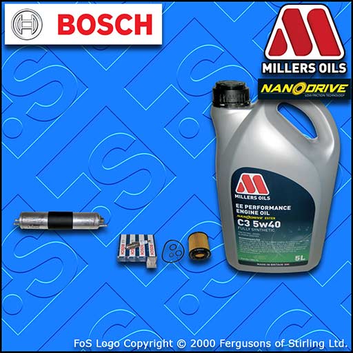 SERVICE KIT BMW 3 SERIES E46 316I N46 BOSCH OIL FUEL FILTER PLUGS +OIL 2004-2005