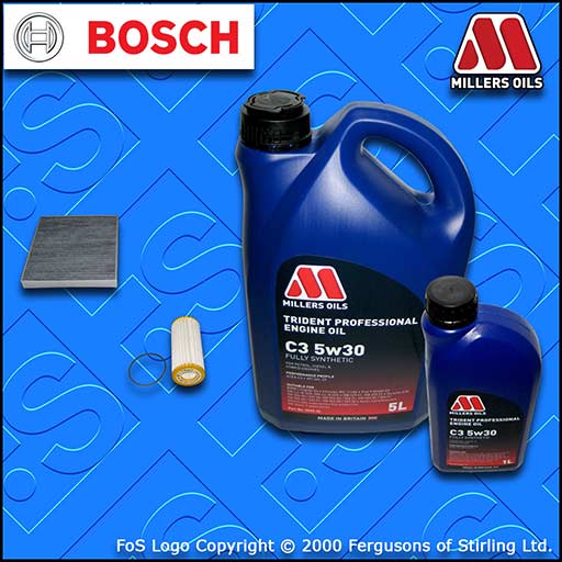 SERVICE KIT for AUDI A3 (8V) S3 QUATTRO BOSCH OIL CABIN FILTERS +OIL (2012-2019)