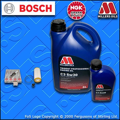 SERVICE KIT for VW GOLF MK7 5G 2.0 R BOSCH OIL FILTER SPARK PLUGS +OIL 2016-2020