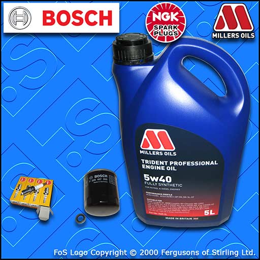 SERVICE KIT for PEUGEOT 206 1.6 8V OIL FILTER PLUGS +5L 5w40 FS OIL (1998-2000)