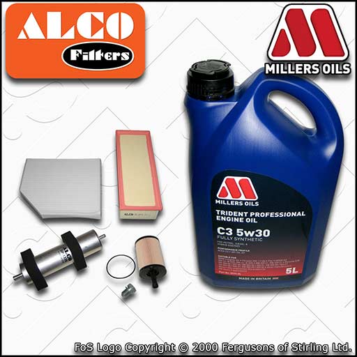 SERVICE KIT for AUDI A5 8T 2.0 TDI OIL AIR FUEL CABIN FILTER +C3 OIL (2009-2012)