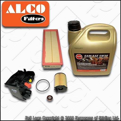 SERVICE KIT for PEUGEOT 308 1.6 HDI SW ALCO OIL AIR FUEL FILTER +OIL (2007-2010)