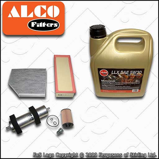 SERVICE KIT for AUDI A5 8T 2.0 TDI ALCO OIL AIR FUEL CABIN FILTER +OIL 2011-2016