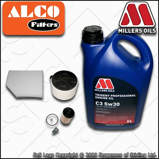 SERVICE KIT for AUDI A5 8T 2.0 TDI OIL AIR CABIN FILTERS +C3 OIL (2013-2017)