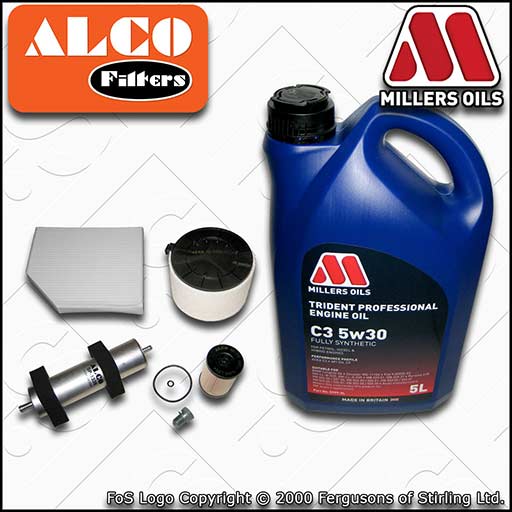 SERVICE KIT for AUDI A5 8T 2.0 TDI OIL AIR FUEL CABIN FILTER +C3 OIL (2013-2017)