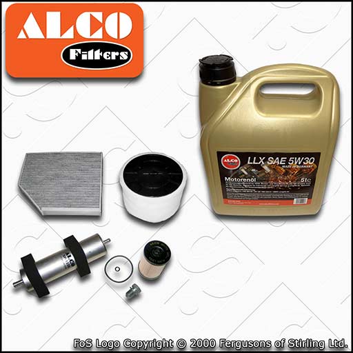 SERVICE KIT for AUDI A5 8T 2.0 TDI ALCO OIL AIR FUEL CABIN FILTER +OIL 2013-2017