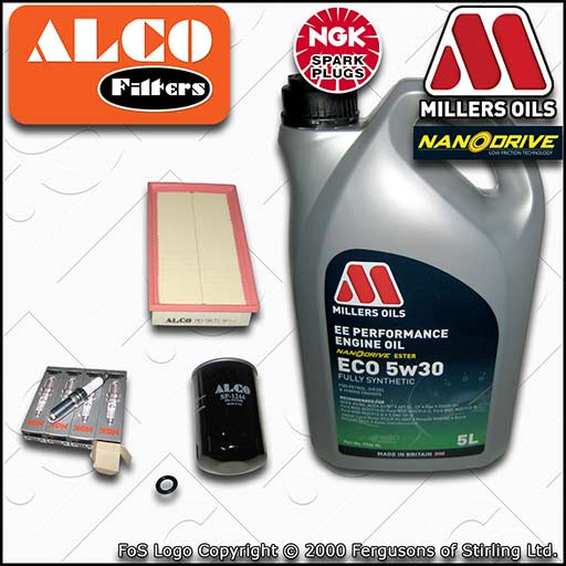 Service kit for Ford Transit Connect 1.8 - oil filter, air filter, NGK  laser platinum spark plugs, Millers Oils EE Performance ECO 5w30 engine oil.  - FoS Autoparts